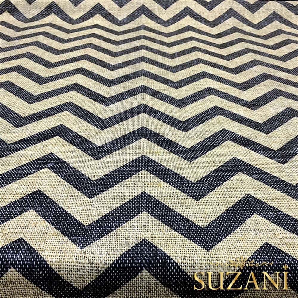 Keten Efekt Siyah Zigzag Desenli Kumaş