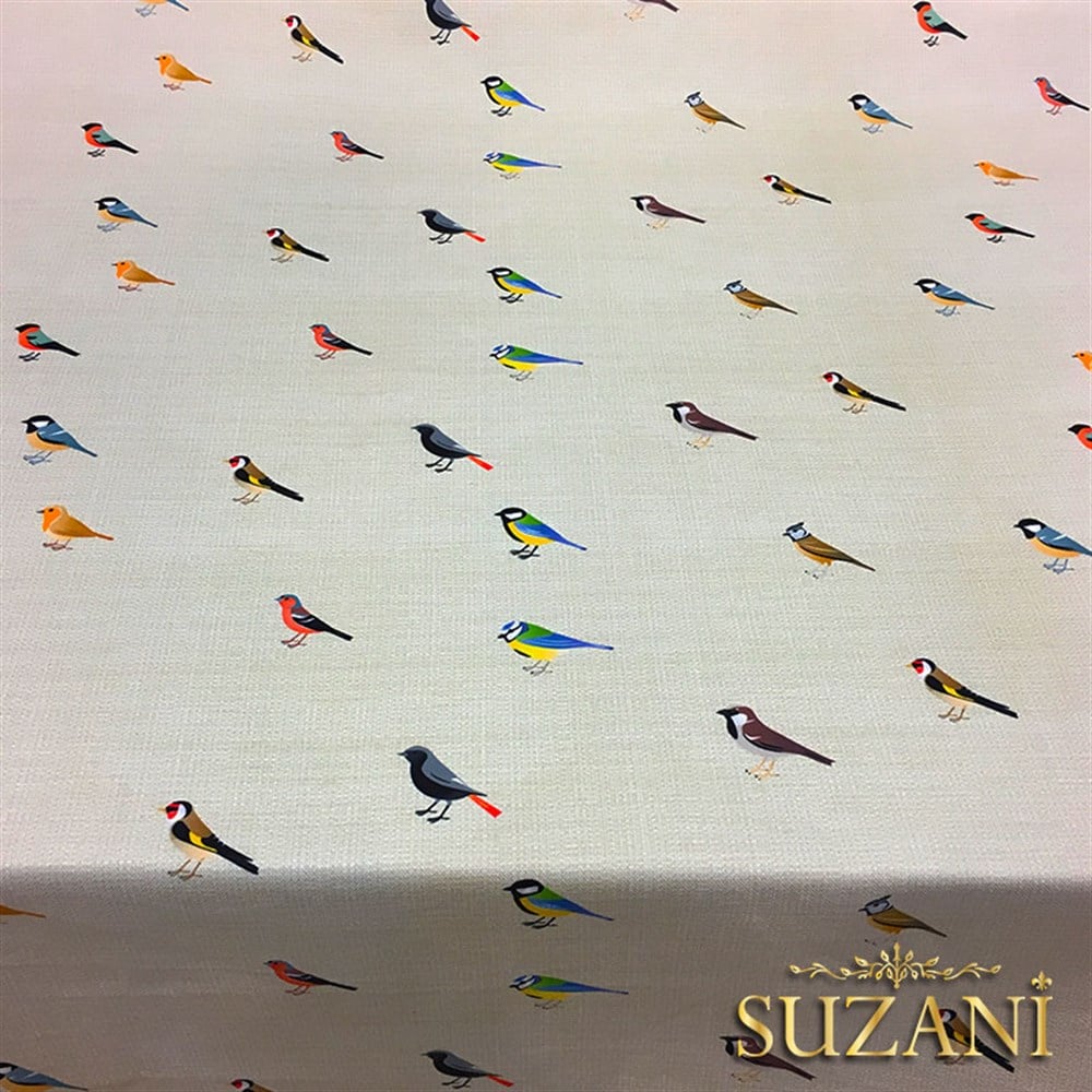 Keten Efektli Renkli Kuşlu Kumaş