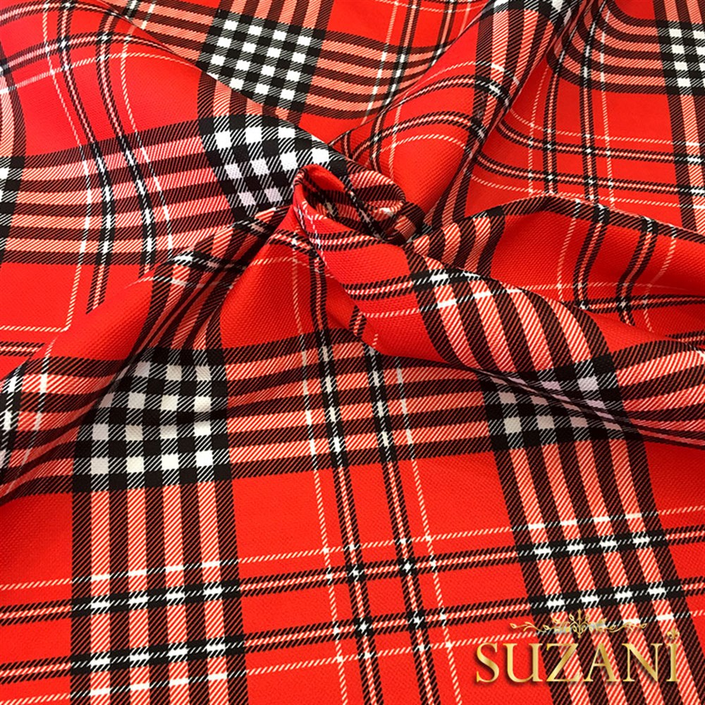 Kırmızı Beyaz Tartan Ekose Kumaş