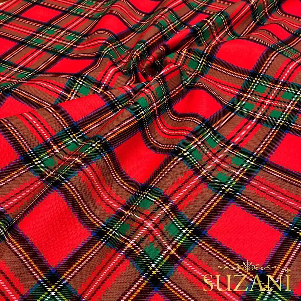 Kırmızı Ekose Desenli Dijital Baskılı Kumaş