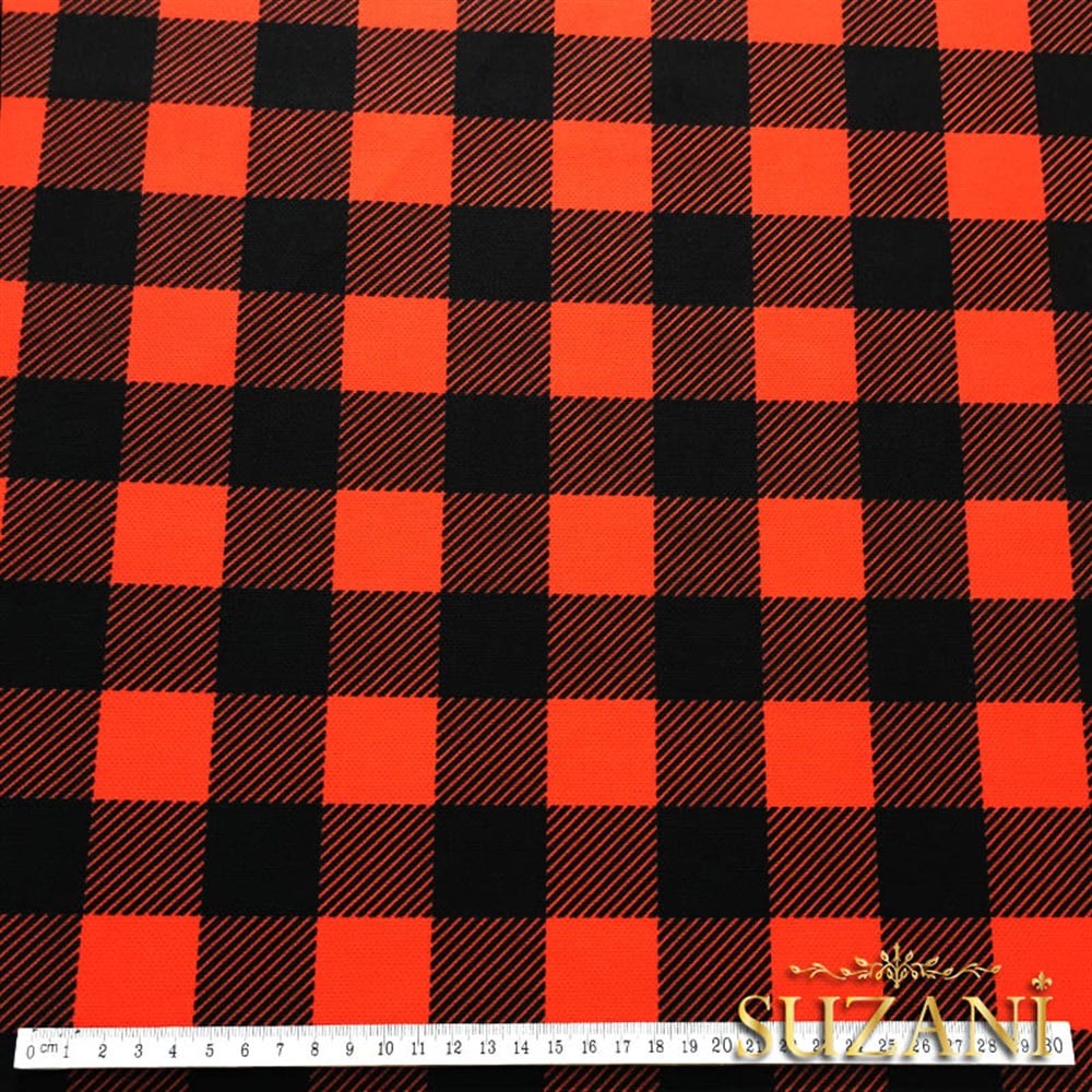 Kırmızı Siyah Klasik Ekose Desenli Kumaş