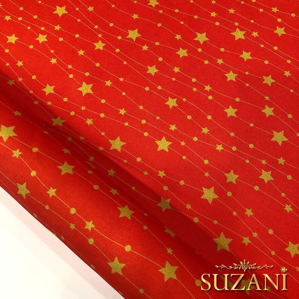Kırmızı Zemin Gold Yıldızlı Dijital Baskılı Kumaş