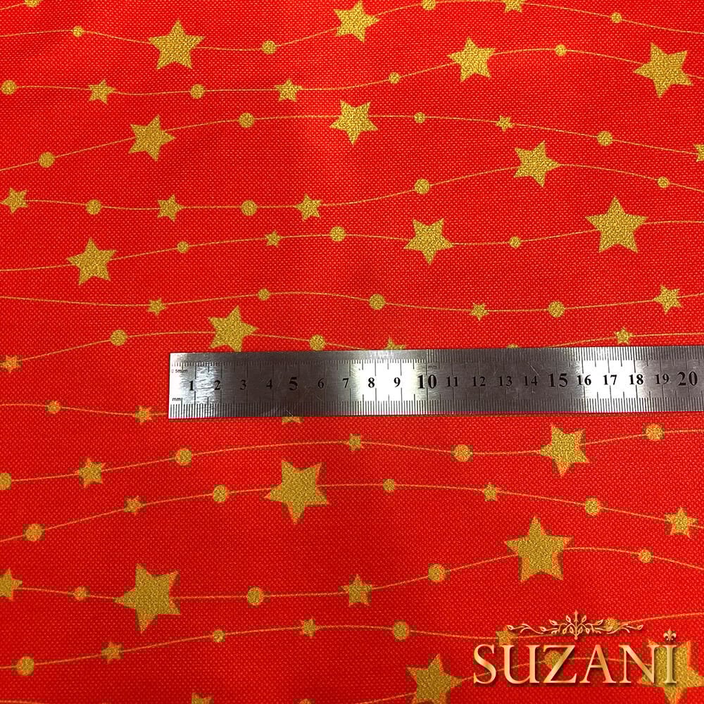 Kırmızı Zemin Gold Yıldızlı Dijital Baskılı Kumaş
