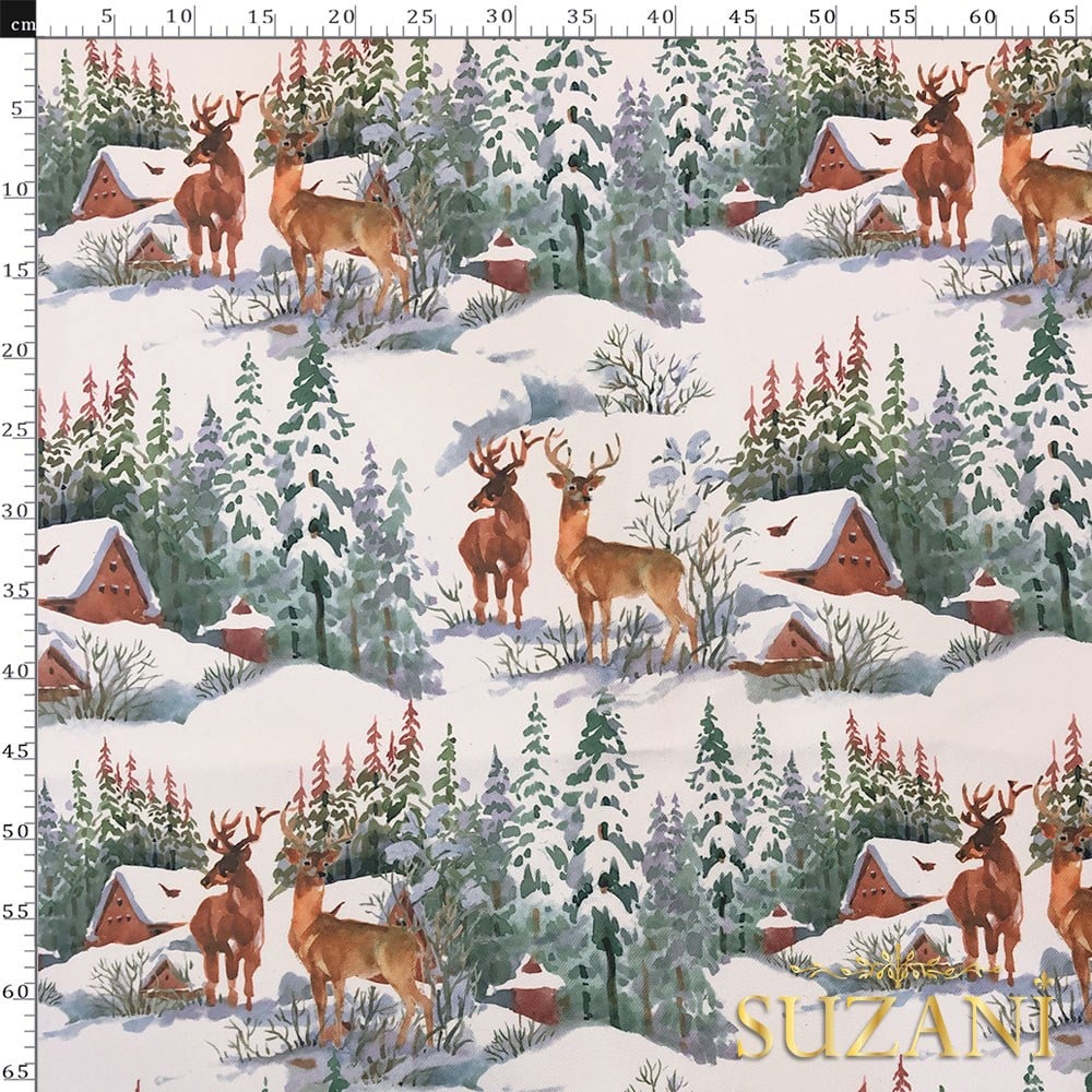 Kış Manzarası Desenli Dijital Baskılı Kumaş