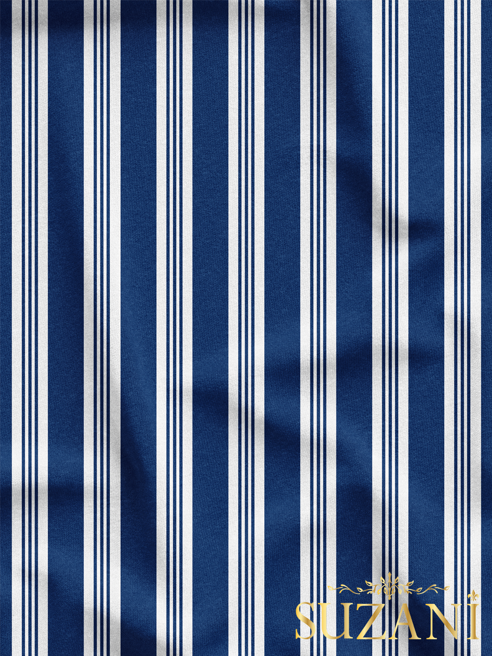 Lacivert Çizgili Desenli Dijital Baskılı Kumaş