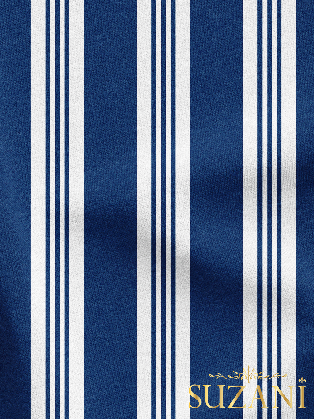 Lacivert Çizgili Desenli Dijital Baskılı Kumaş