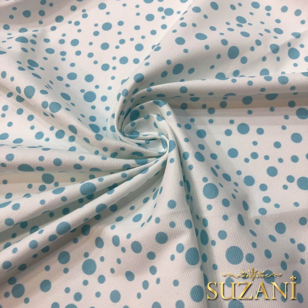 Mavi Damlacık Desenli Dijital Baskılı Kumaş