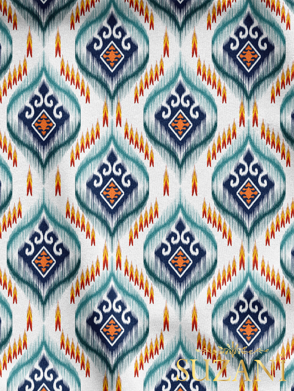 Mavi Renkli İkat Desenli Dijital Baskılı Kumaş