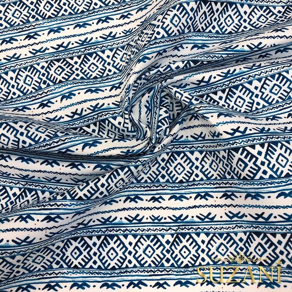 Mavi Süsleme Desenli Dijital Baskılı Kumaş