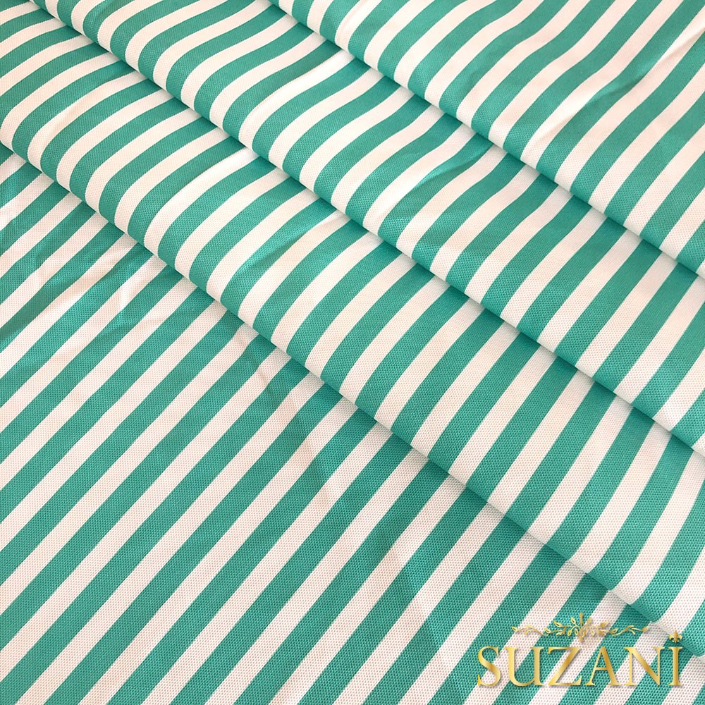 Mint Yatay Çizgi Desenli Dijital Baskılı Kumaş