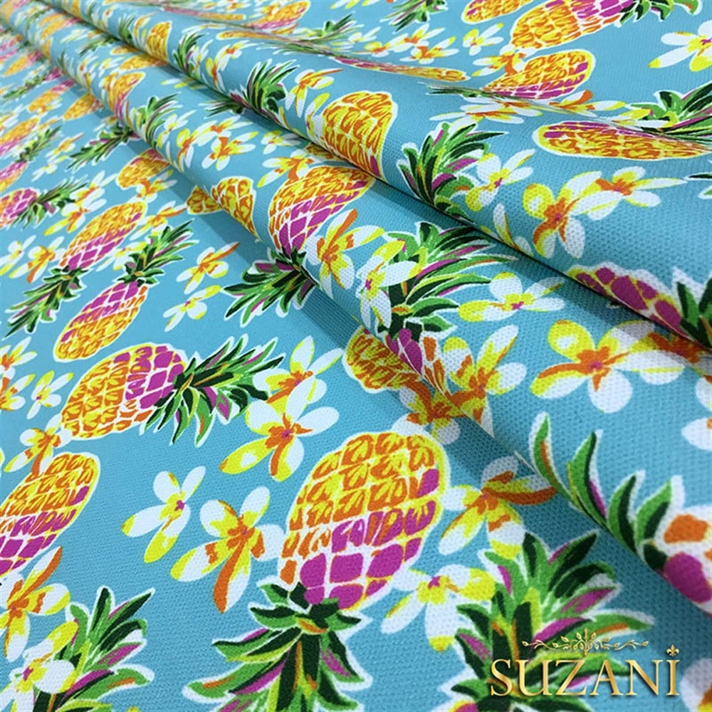 Mint Zemin Fuşya Ananaslar Desenli Kumaş