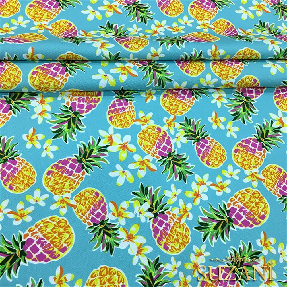 Mint Zemin Fuşya Ananaslar Desenli Kumaş