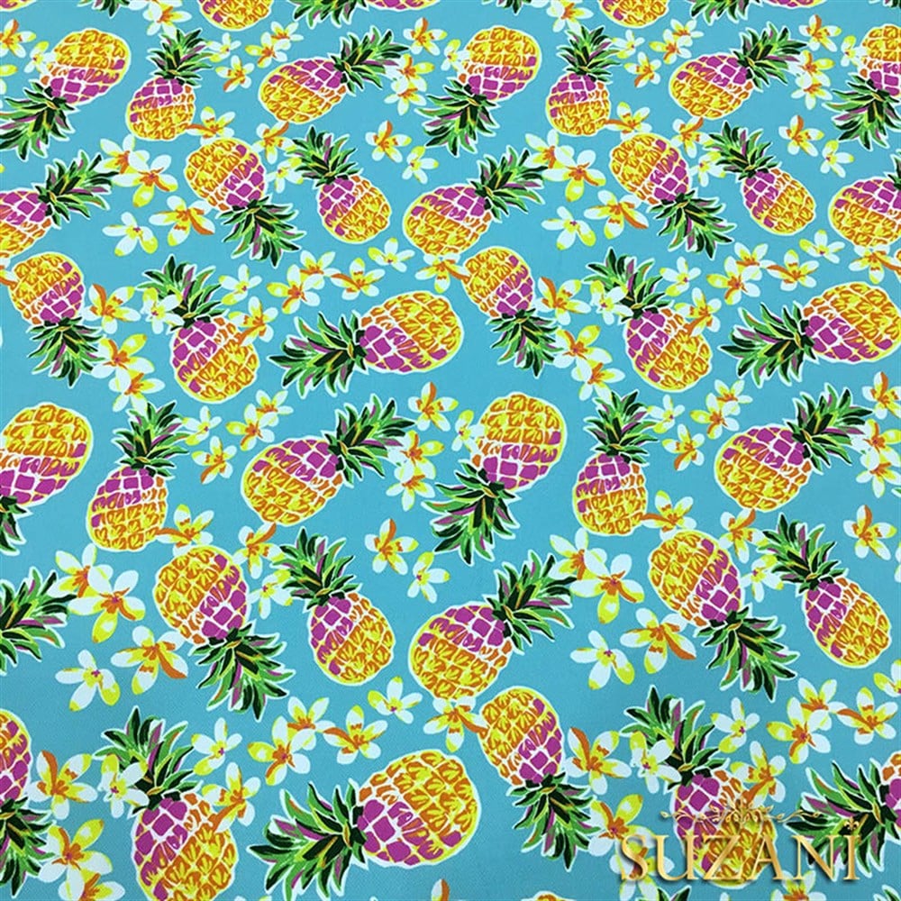 Mint Zemin Fuşya Ananaslar Desenli Kumaş