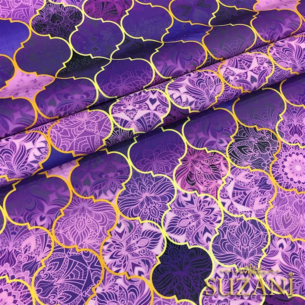 Motifli Mor Moroccan Desenli Kumaş