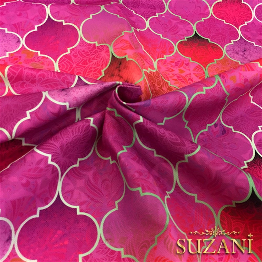 Motifli Pembe Moroccan Desenli Kumaş