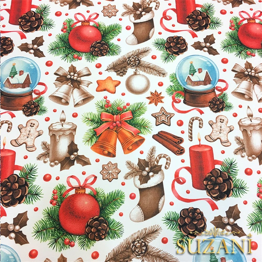 Mum Figürlü Yılbaşı Desenli Kumaş