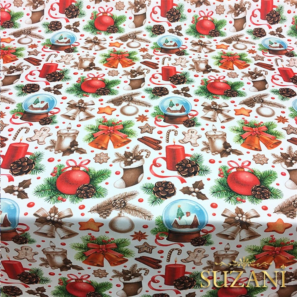 Mum Figürlü Yılbaşı Desenli Kumaş