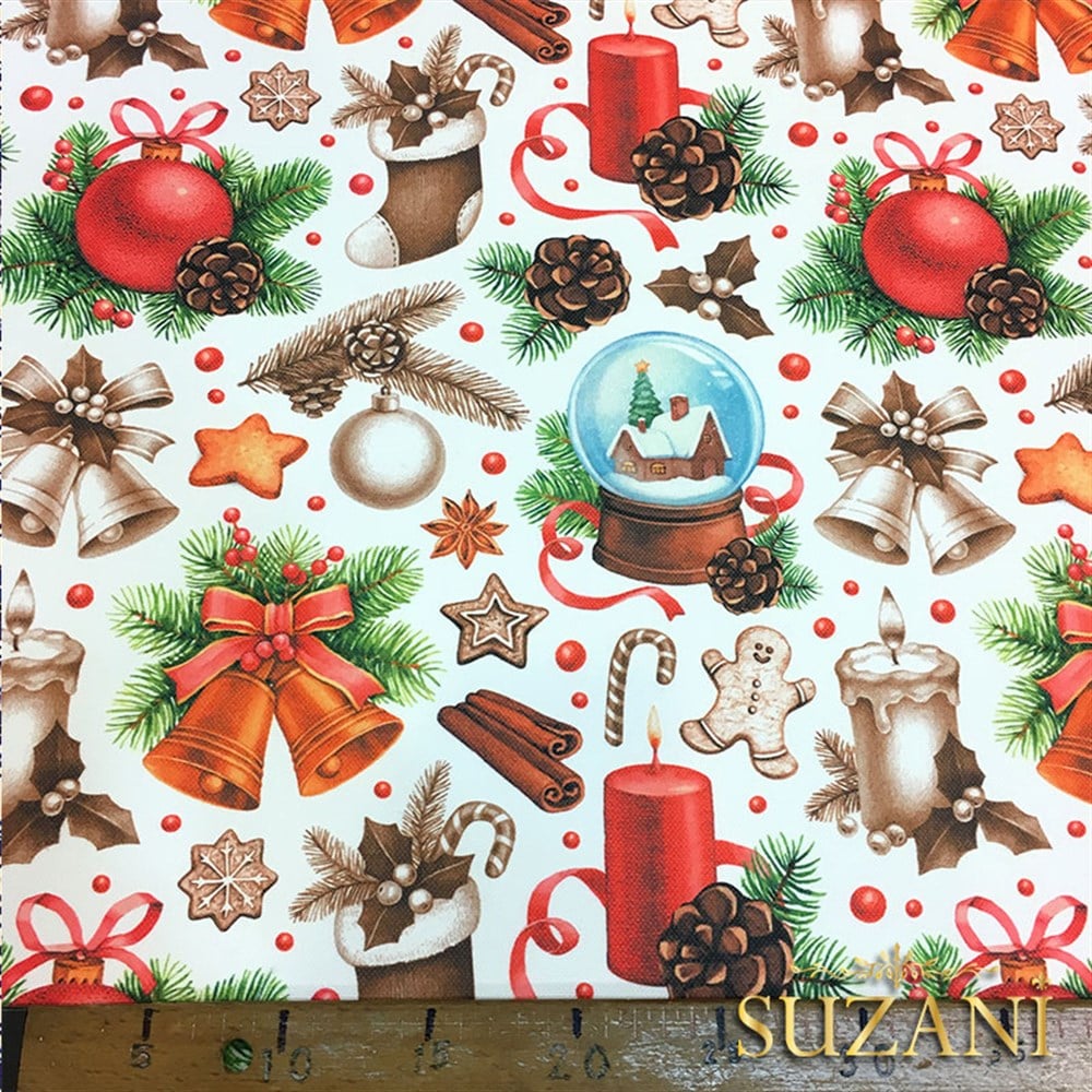 Mum Figürlü Yılbaşı Desenli Kumaş