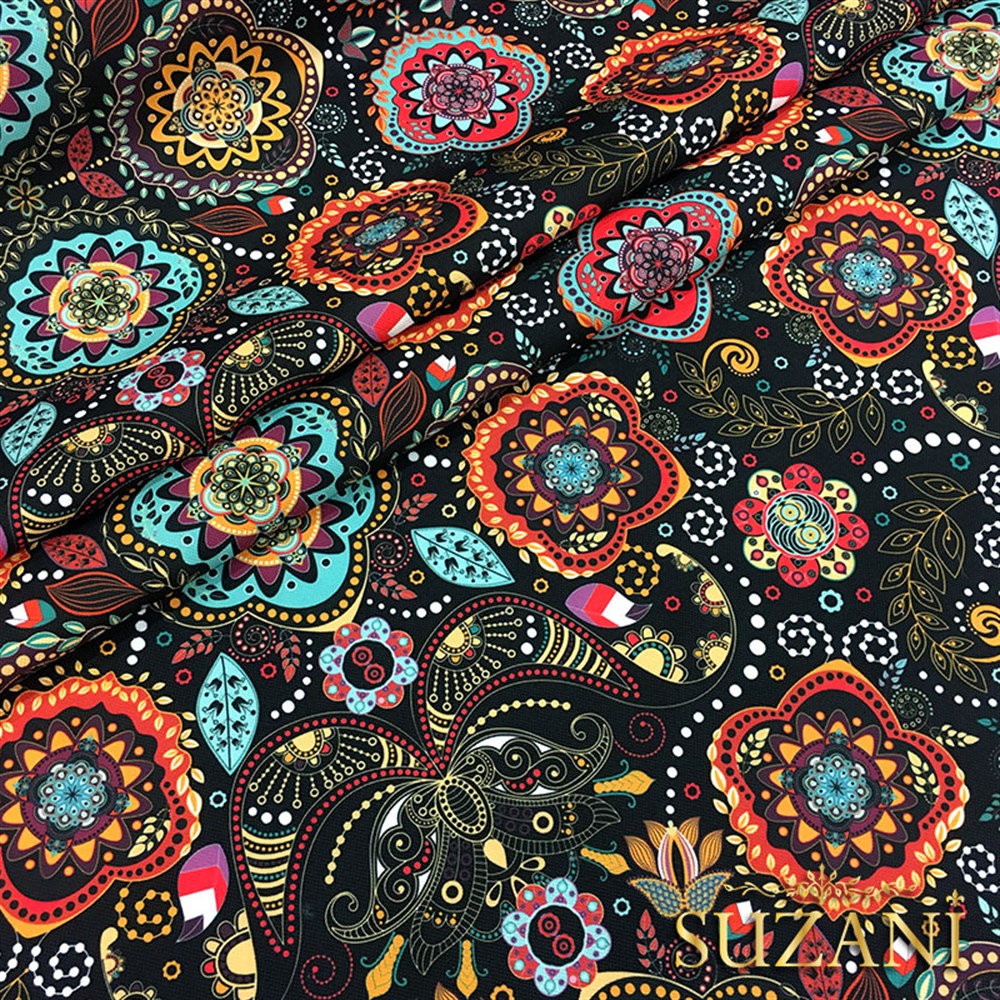Otantik Mandala Çiçek Desenli Kumaş