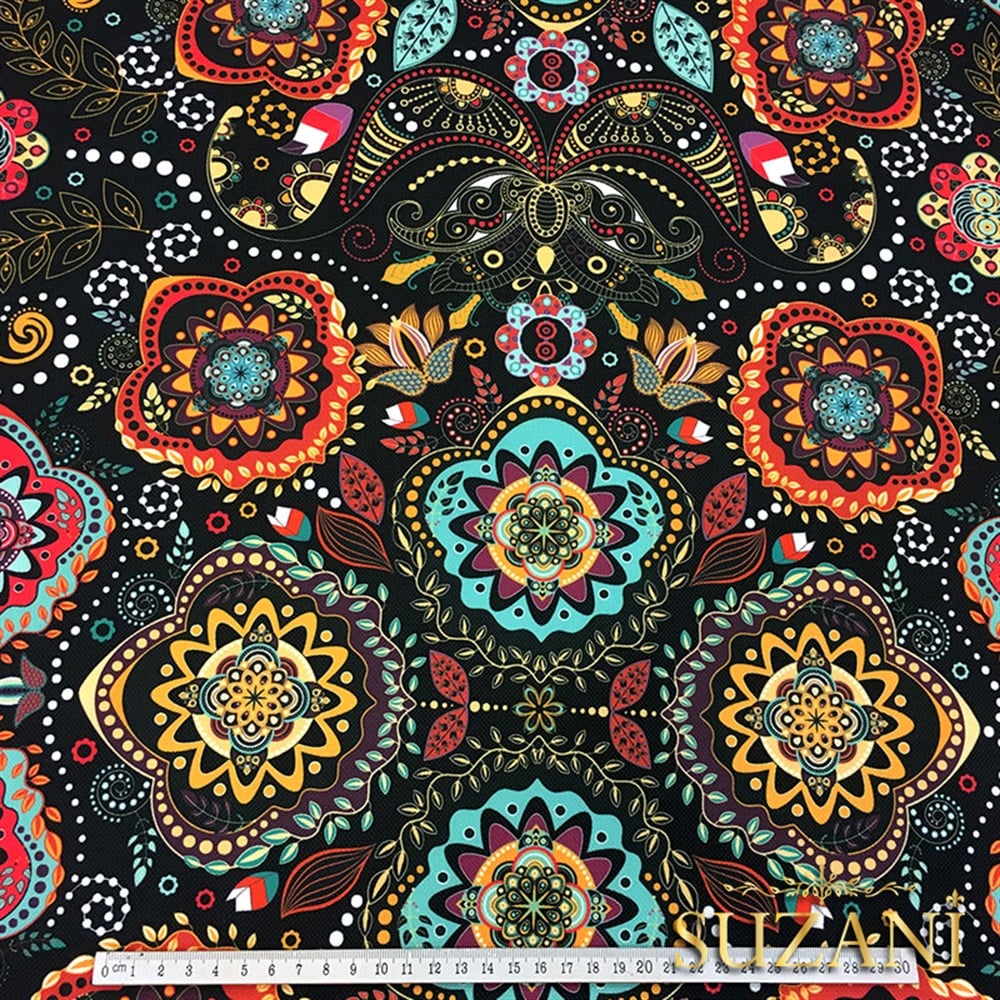 Otantik Mandala Çiçek Desenli Kumaş