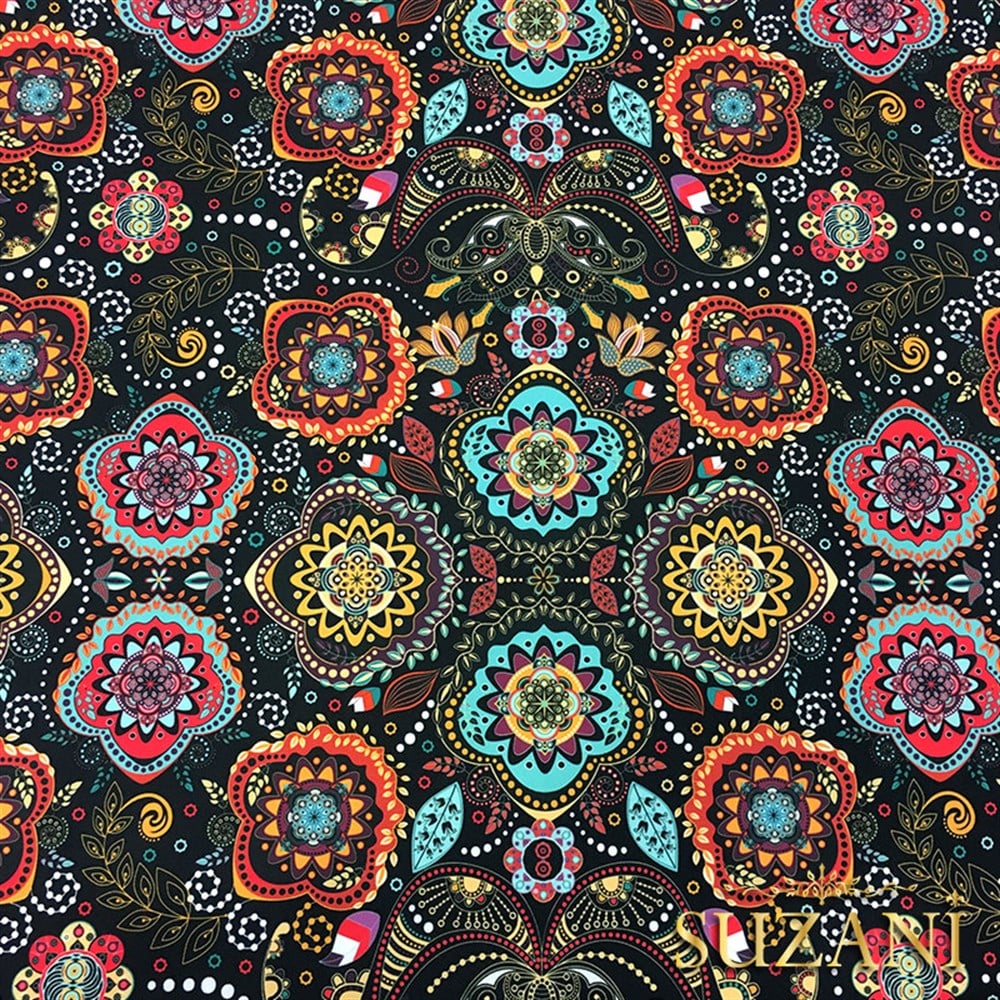 Otantik Mandala Çiçek Desenli Kumaş