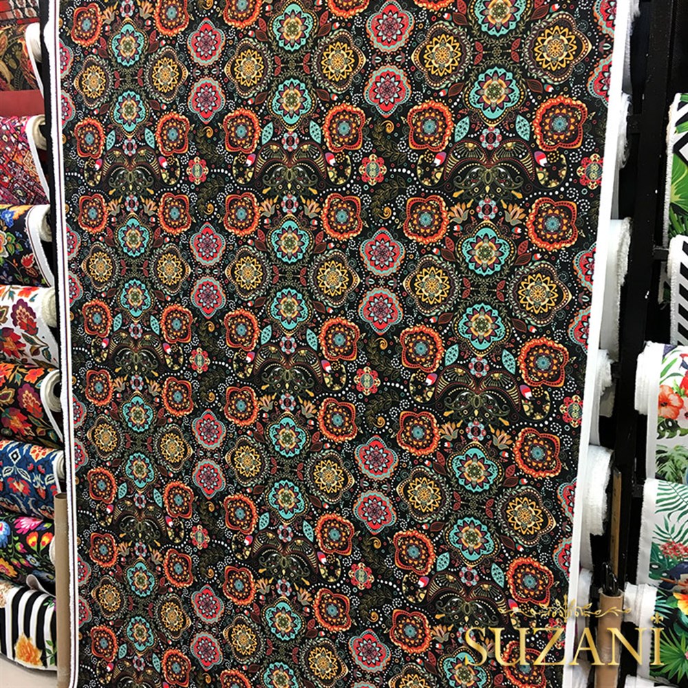 Otantik Mandala Çiçek Desenli Kumaş