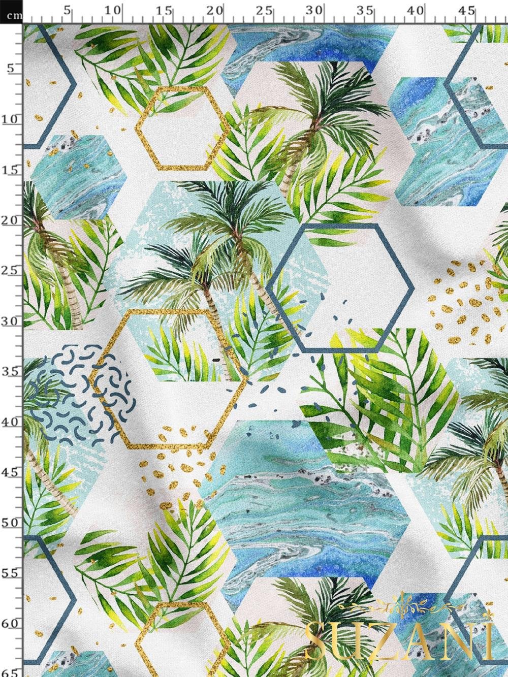 Palmiye Geometrik Desenli Dijital Baskılı Kumaş