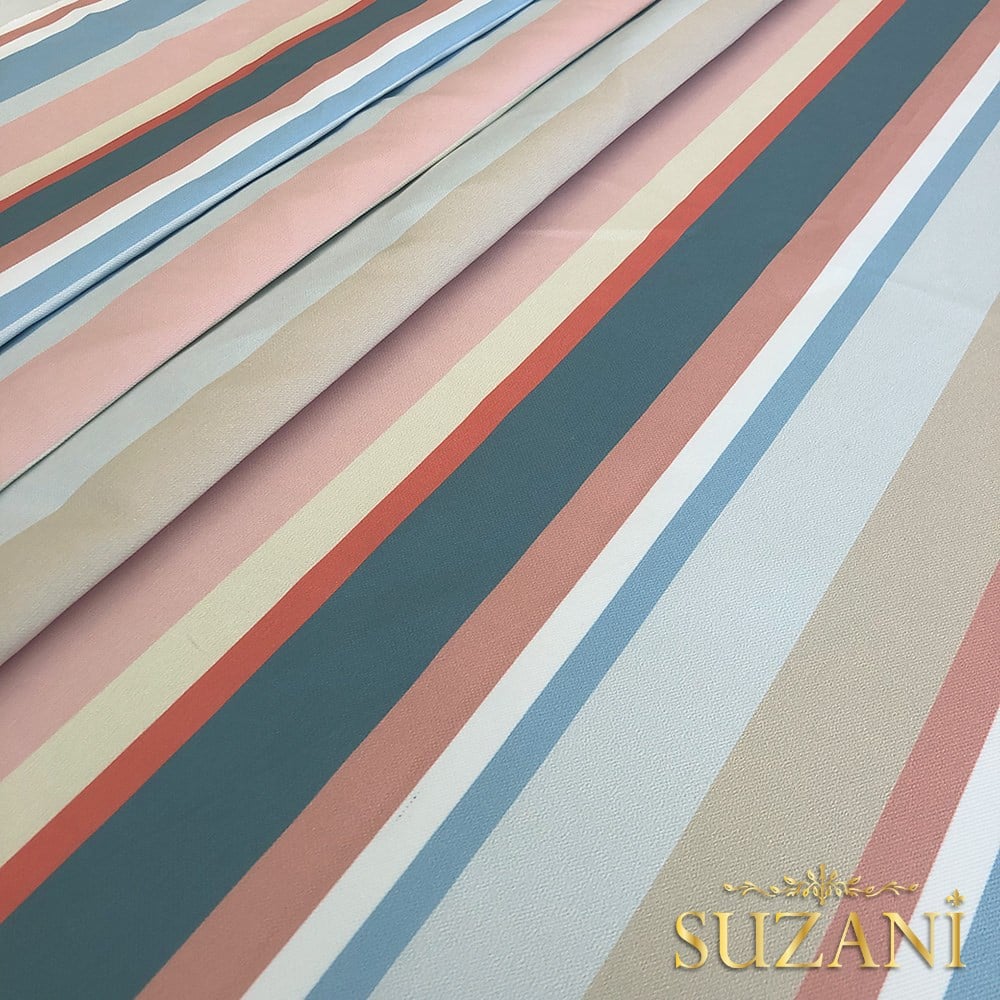 Pastel Çizgi Desenli Dijital Baskılı Kumaş