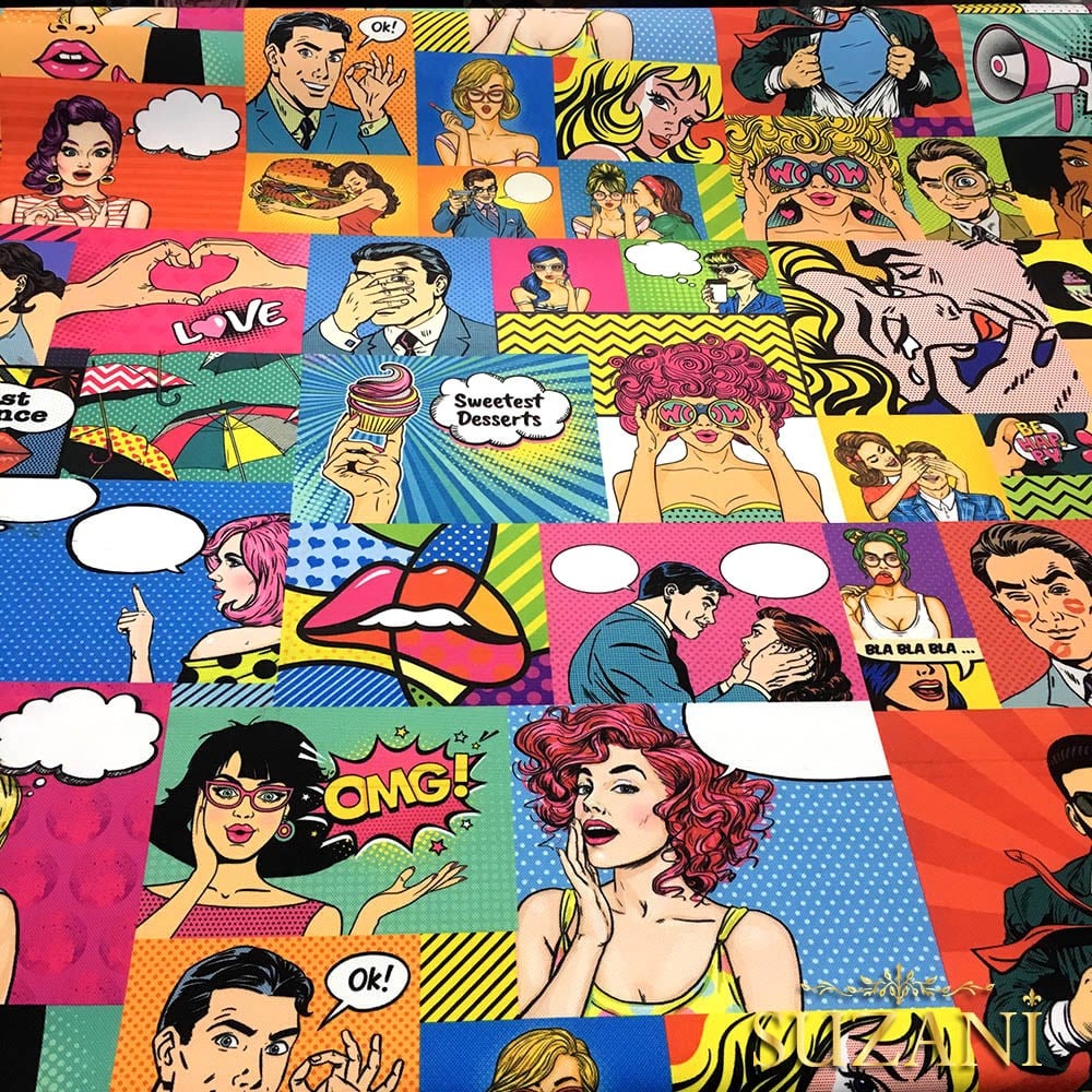 Pop Art Çizgi Roman Desenli Kumaş