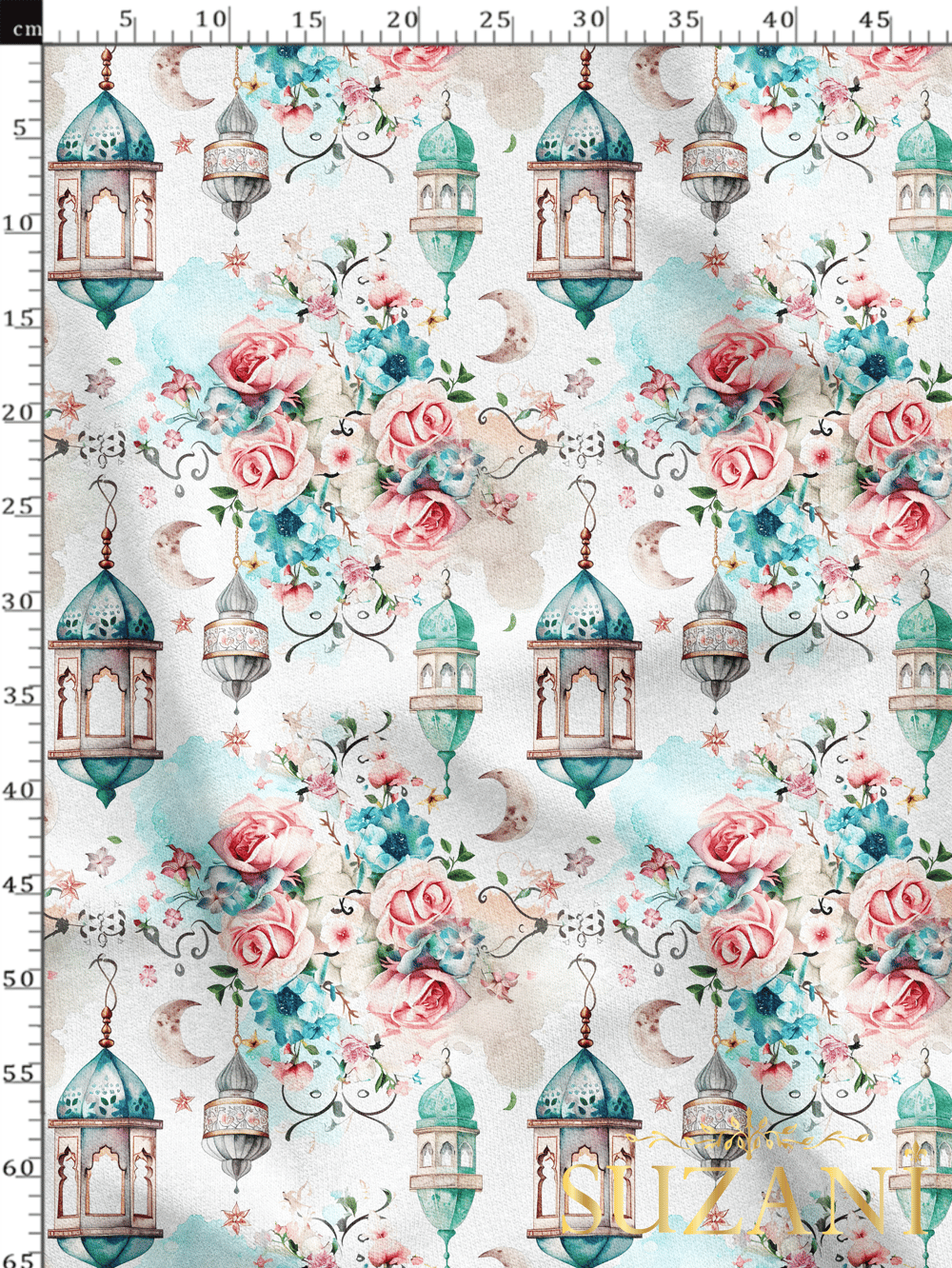 Ramazan Temalı Çiçekli Lambalar Desenli Dijital Baskılı Kumaş