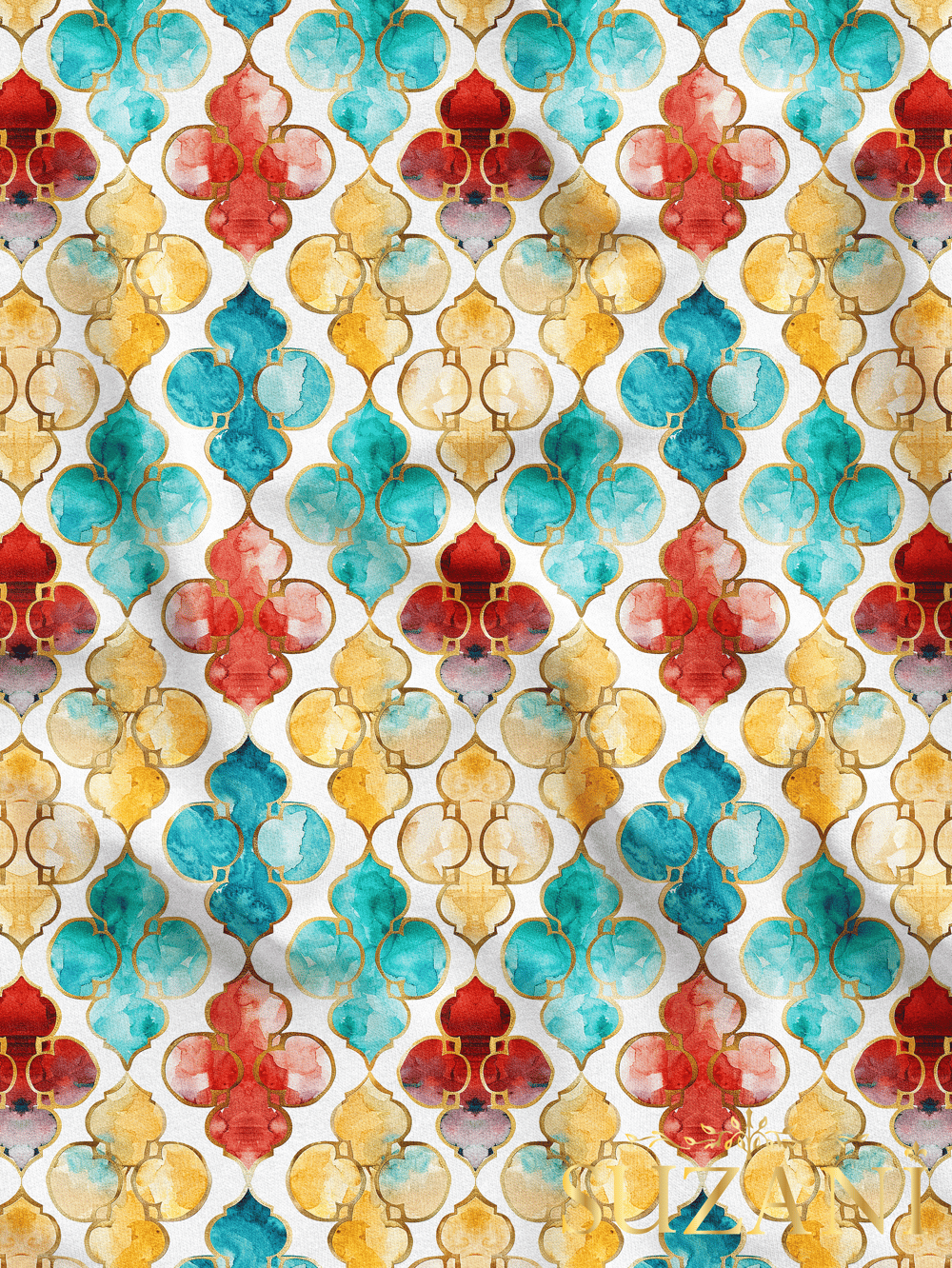Ramazan Temalı Geometrik Renkli Desenli Dijital Baskılı Kumaş