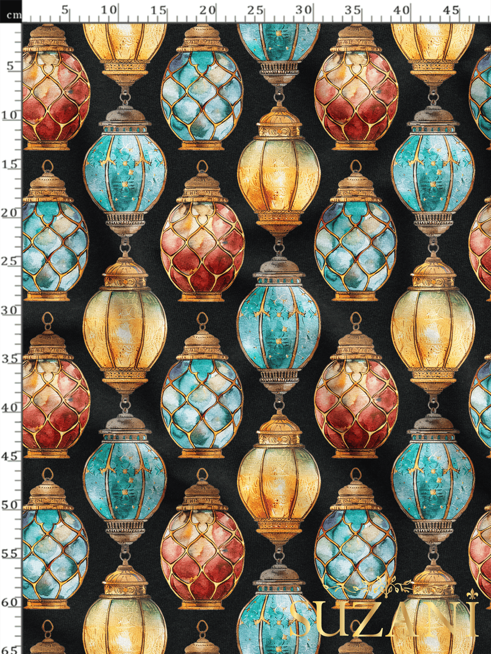 Ramazan Temalı Siyah Zemin Lamba Desenli Dijital Baskılı Kumaş