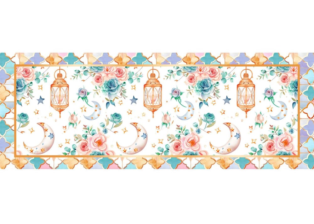 Razaman Temalı Çiçekli Lamba Desenli Dikişsiz Runner Kumaşı