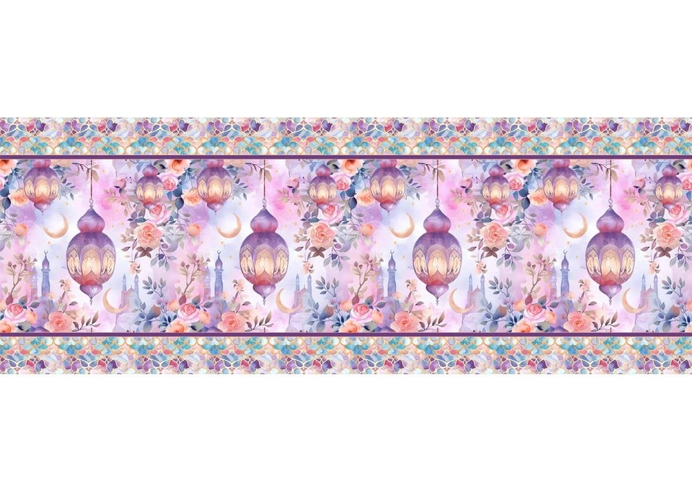 Razaman Temalı Çiçekli Lamba Desenli Dikişsiz Runner Kumaşı