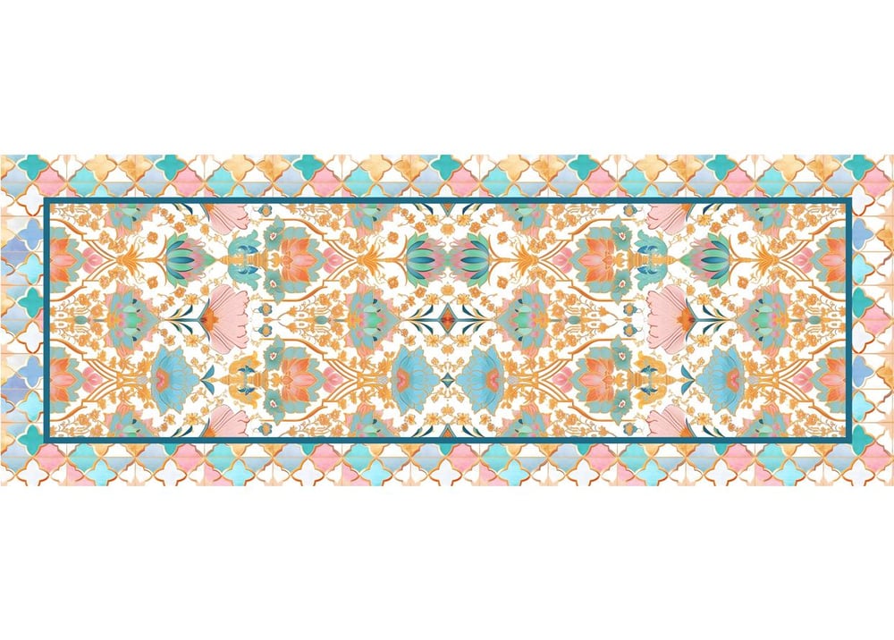 Renkli Çiçek Motif Desenli Dikişsiz Runner Kumaşı