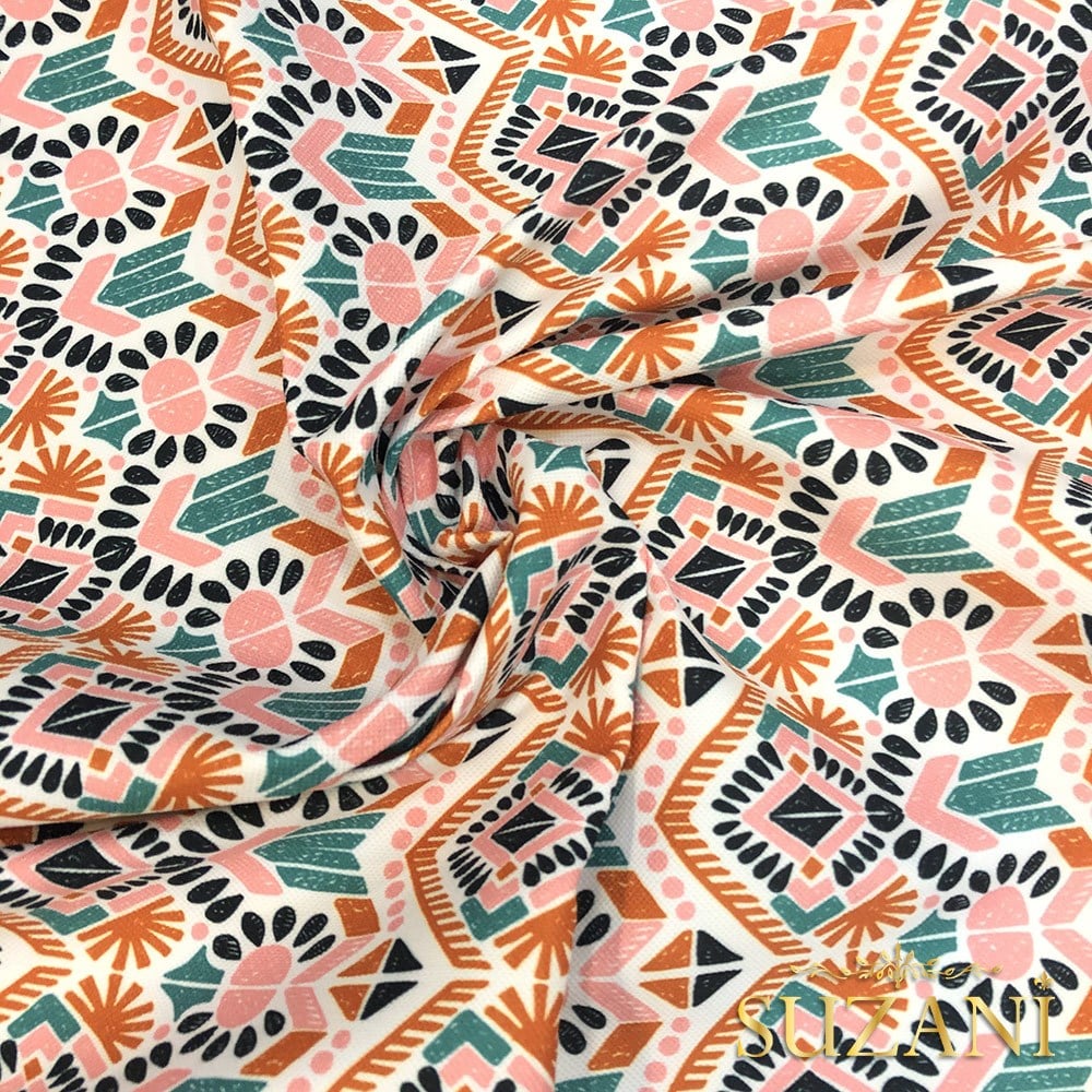 Renkli İkat Desenli Dijital Baskılı Kumaş