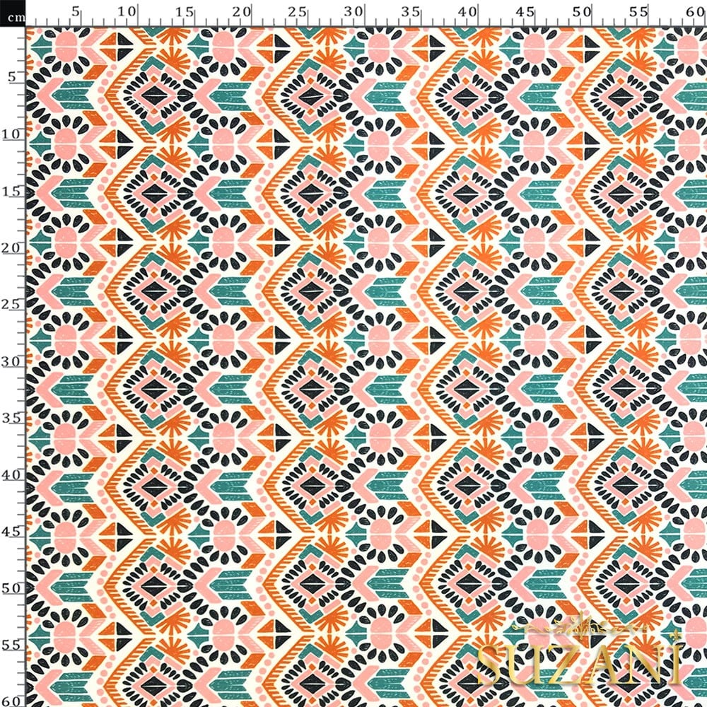 Renkli İkat Desenli Dijital Baskılı Kumaş