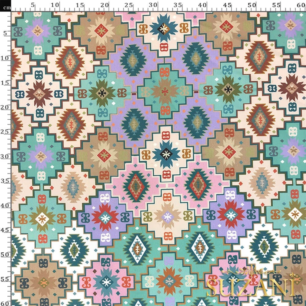 Renkli Kilim Desenli Dijital Baskılı Kumaş