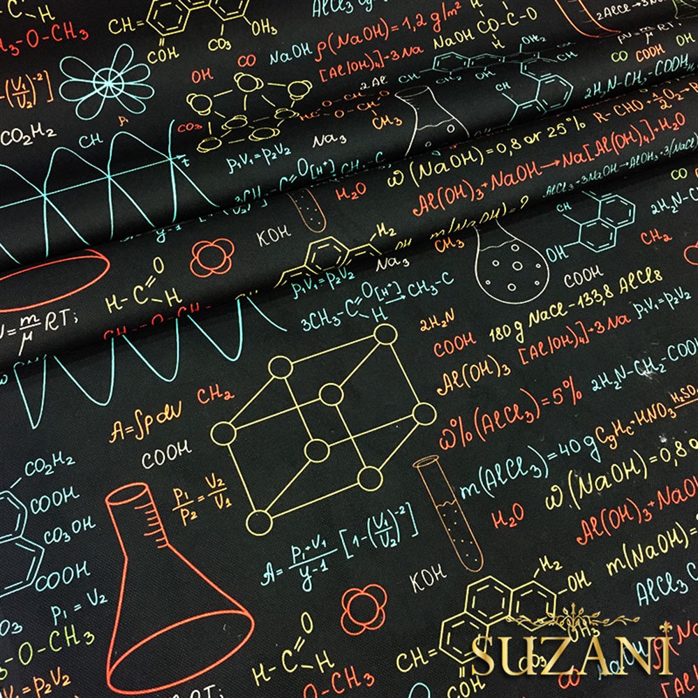 Renkli Kimya Formül Desenli Kumaş