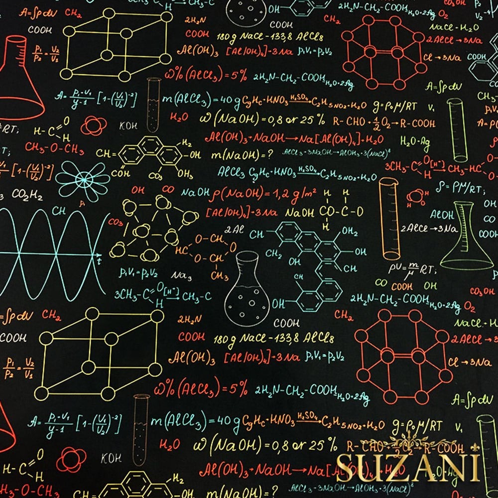 Renkli Kimya Formül Desenli Kumaş