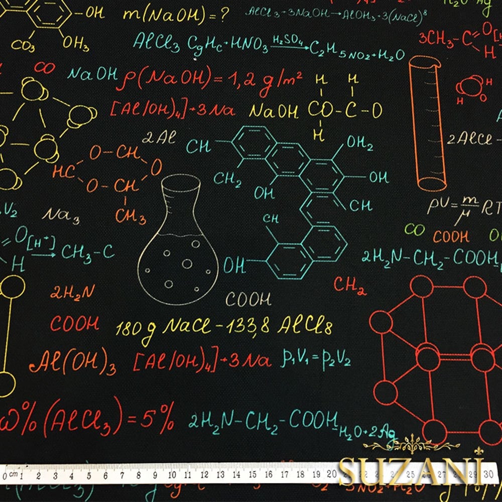 Renkli Kimya Formül Desenli Kumaş