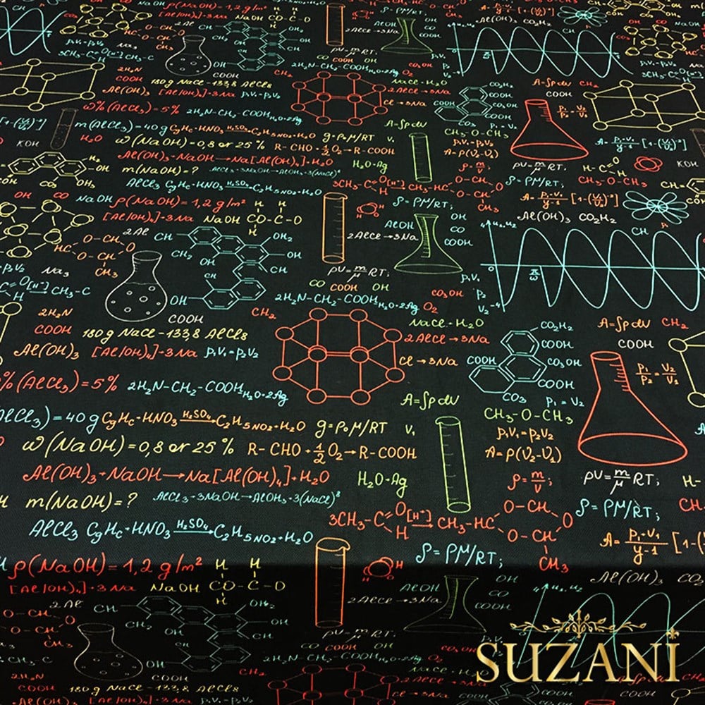 Renkli Kimya Formül Desenli Kumaş