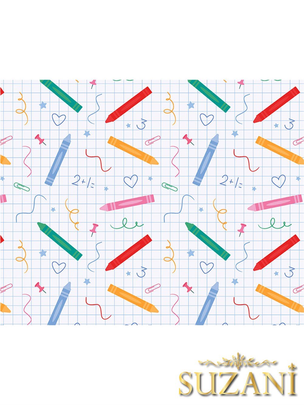 Renkli Pastel Boya Kalemleri Desenli 3lü Beslenme Örtüsü, Amerikan Servisi Kumaşı