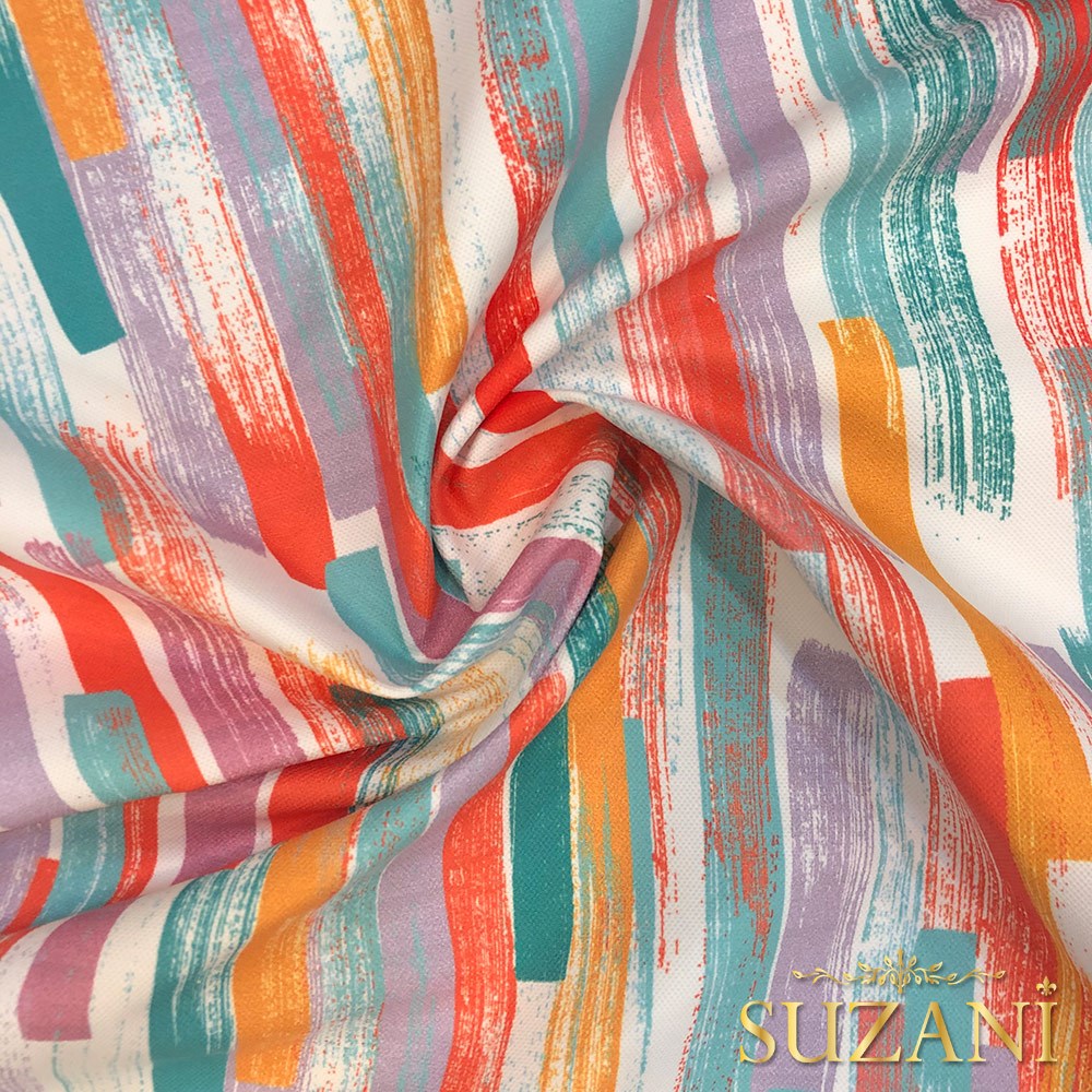 Renkli Pastel Çizgili Dijital Baskılı Kumaş