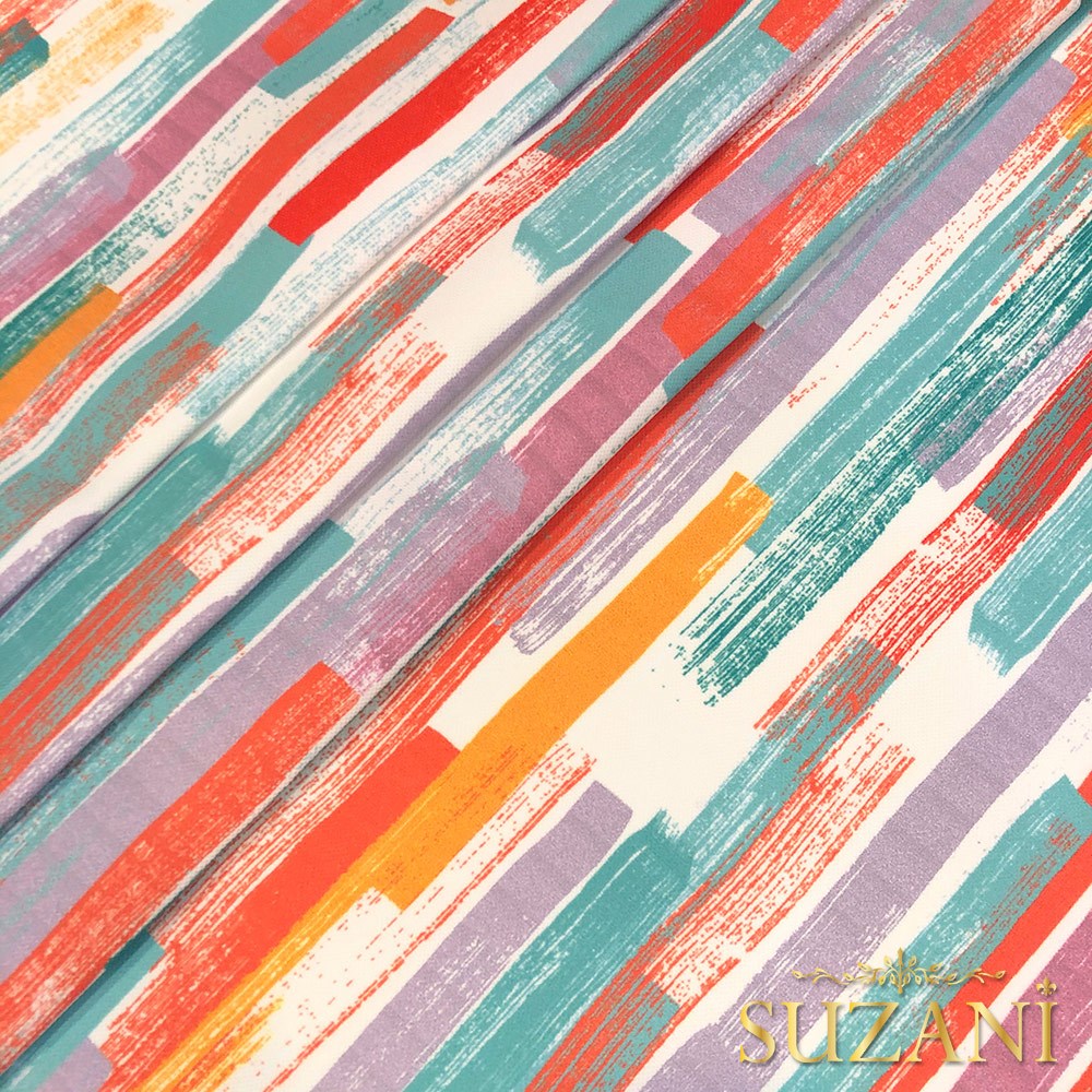 Renkli Pastel Çizgili Dijital Baskılı Kumaş