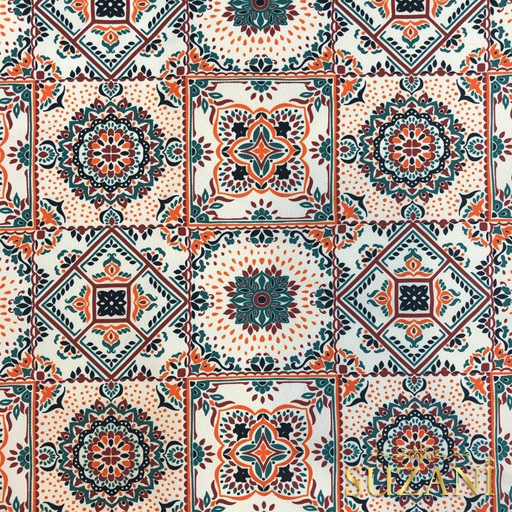 Renkli Seramik Desenli Dijital Baskılı Kumaş