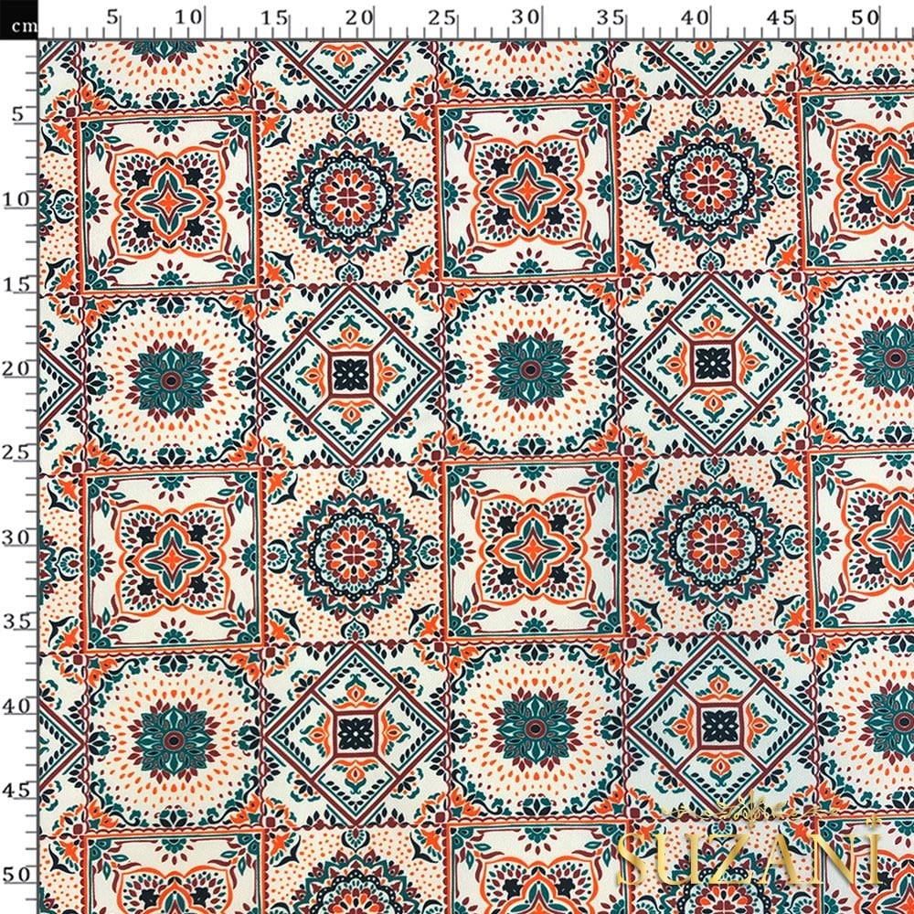 Renkli Seramik Desenli Dijital Baskılı Kumaş