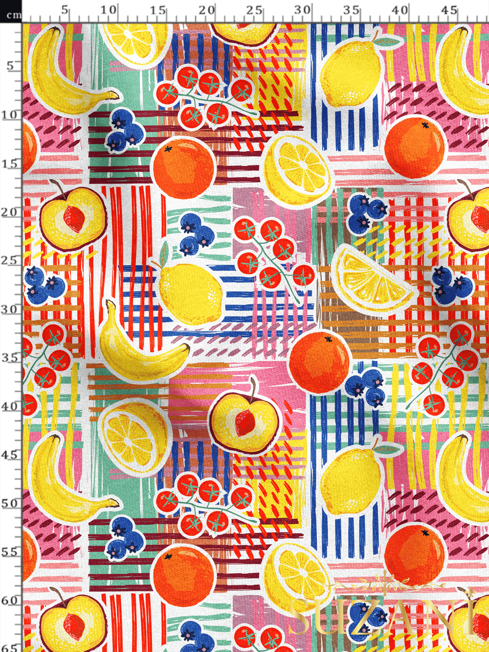 Renkli Yaz Meyveleri Desenli Dijital Baskılı Kumaş
