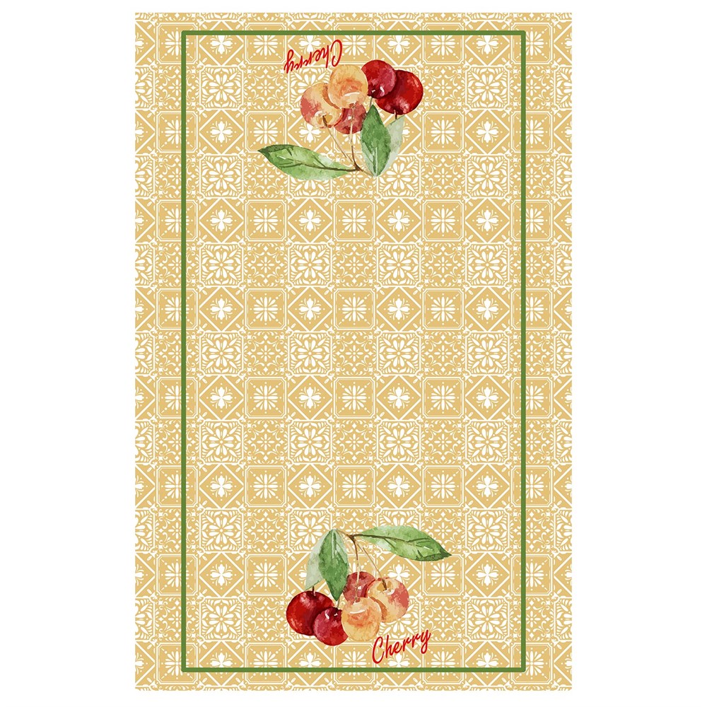 Retro Kiraz Desenli Dikişsiz 4lü Fırın Örtüsü Kumaşı