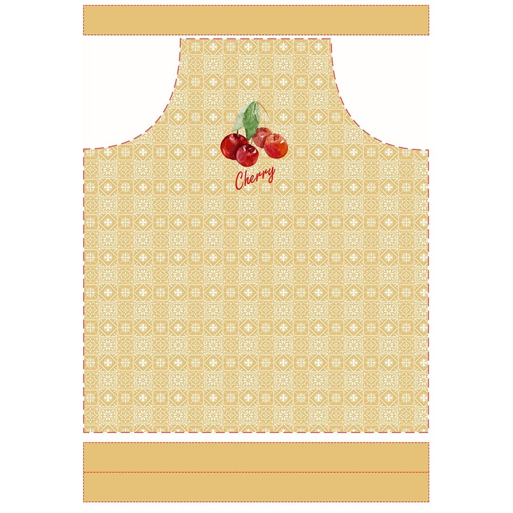 Retro Kiraz Desenli Mutfak Önlüğü Kumaşı